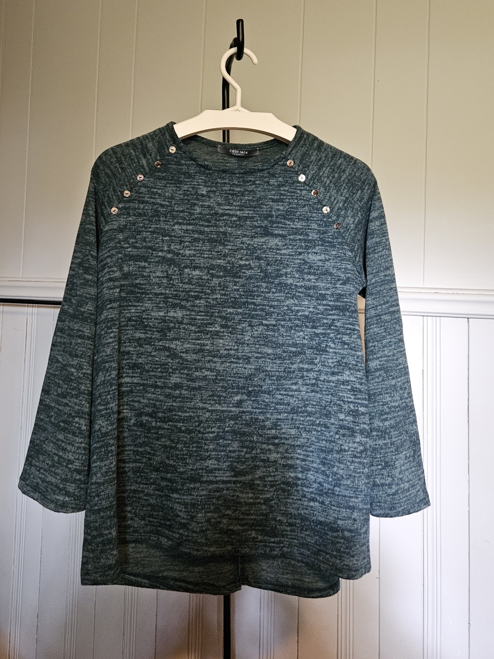 Coin 1804 Green Marled Tunic Top Bell Sleeves – M